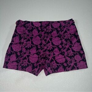 Tory Burch Women's Cotton Linen Blend Floral Purple Shorts Gold Hardware Size 4
